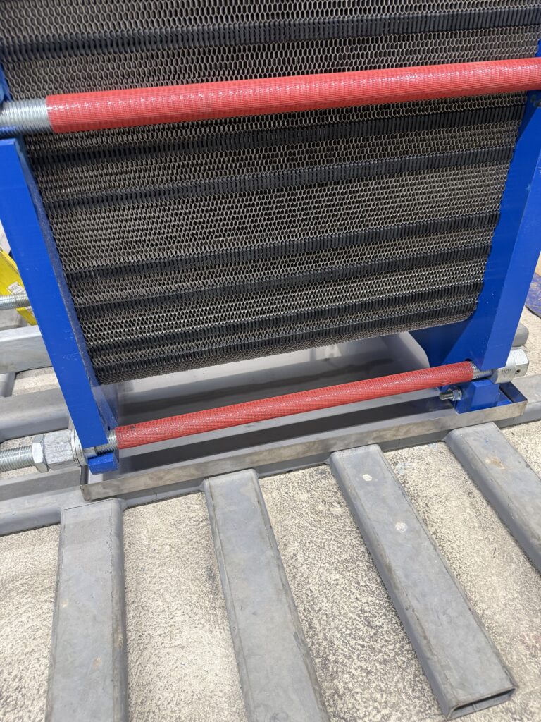 Close-up of heat exchanger and gantry support arrangement